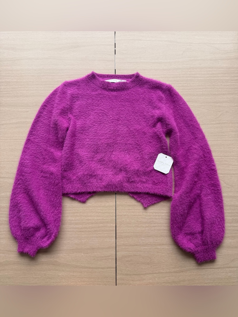 Altar'd State Women’s Magenta Fuzzy Cropped Sweater with Tie Back Detail XS